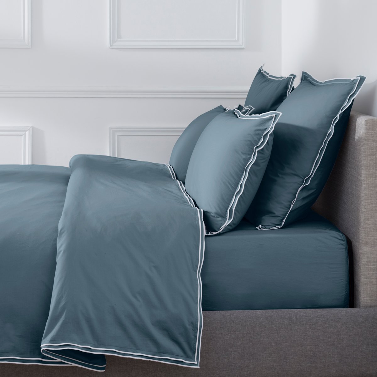 Housse de couette PURE WHITE percale lavée blue - finition white