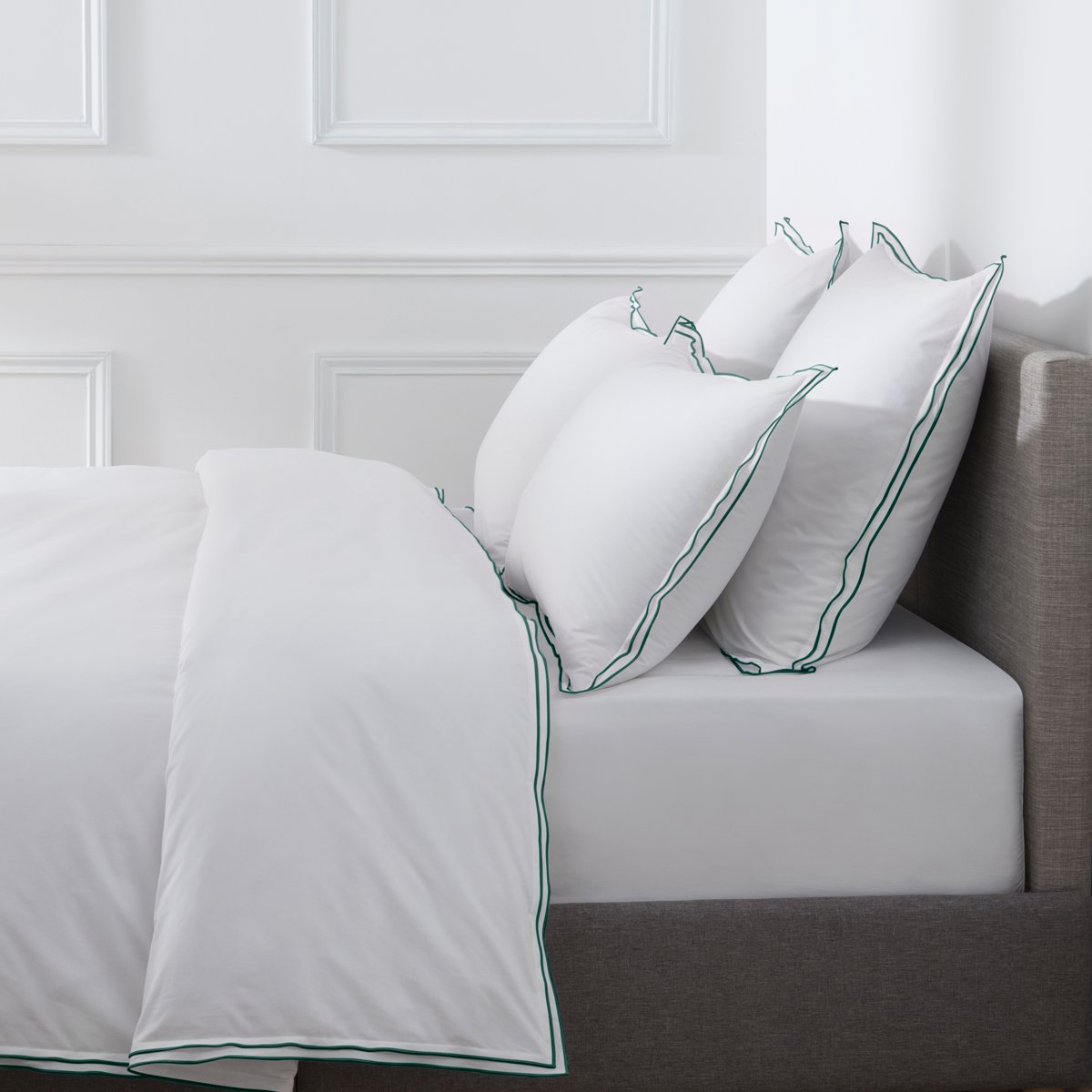 Housse de couette PURE WHITE percale lavée blanc - finition menthe