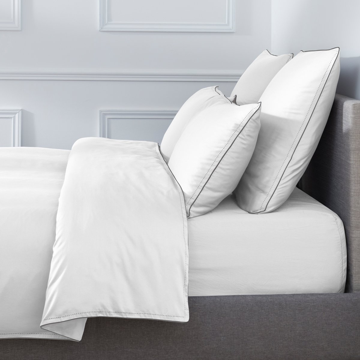 Housse de couette PW satin lavé white finition grey