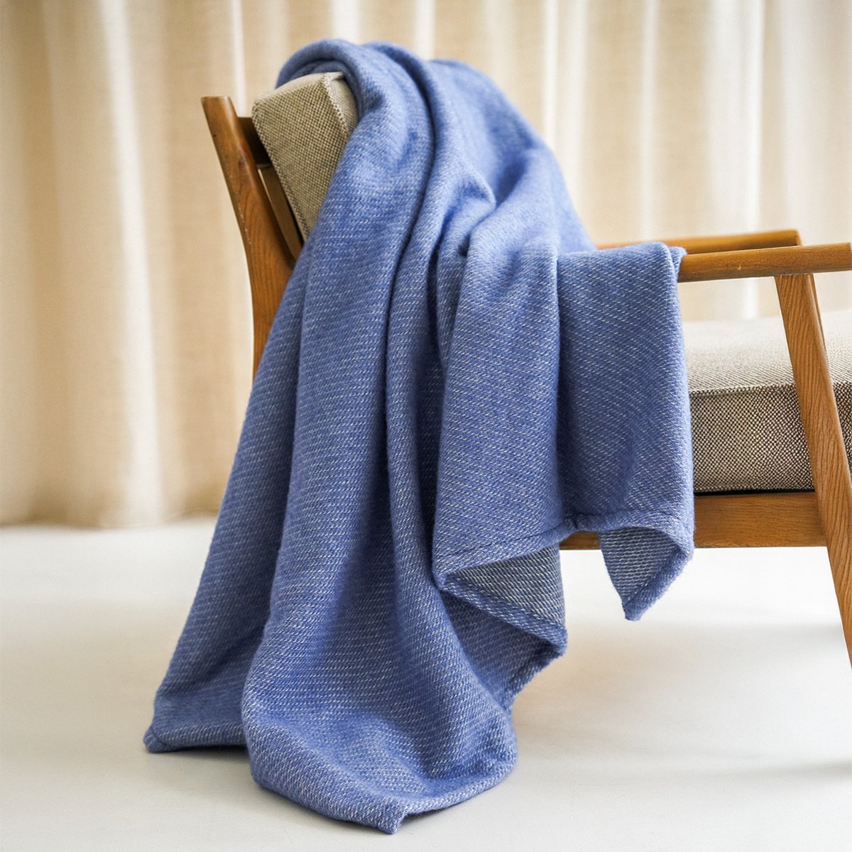 Plaid coton et mérinos - Bleu