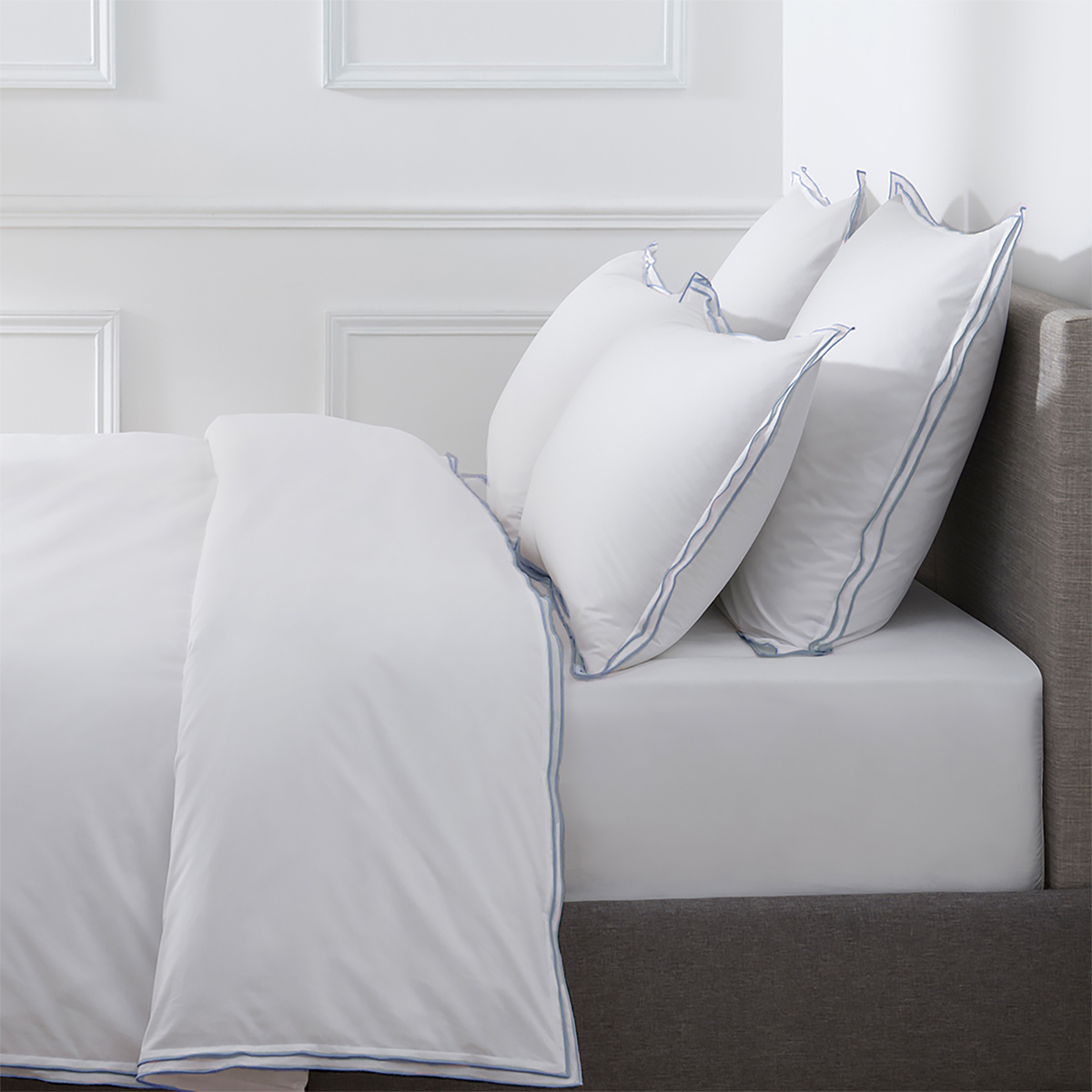 Housse de couette PURE WHITE percale lavée blanc - finition denim