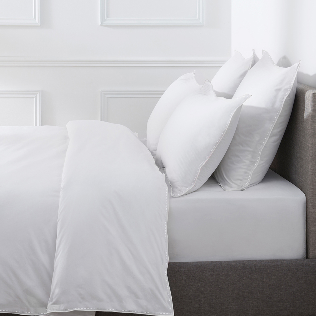 Housse de couette PURE WHITE satin lavé blanc - finition blanc